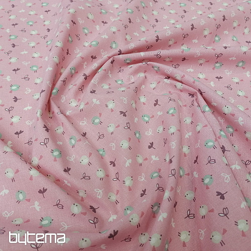 Tessuto di cotone MIOU uccelli rosa