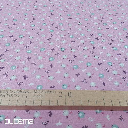 Tessuto di cotone MIOU uccelli rosa