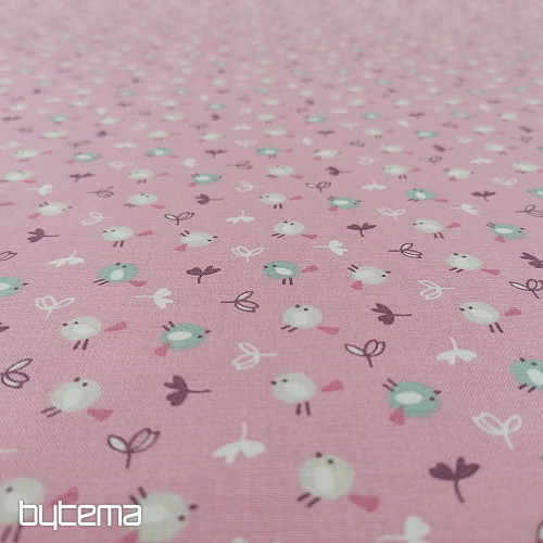 Tessuto di cotone MIOU uccelli rosa