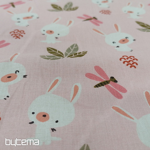 Tessuto di cotone rosa CONIGLIETTO