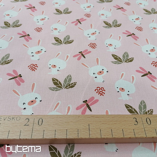 Tessuto di cotone rosa CONIGLIETTO