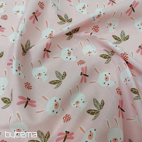 Tessuto di cotone rosa CONIGLIETTO