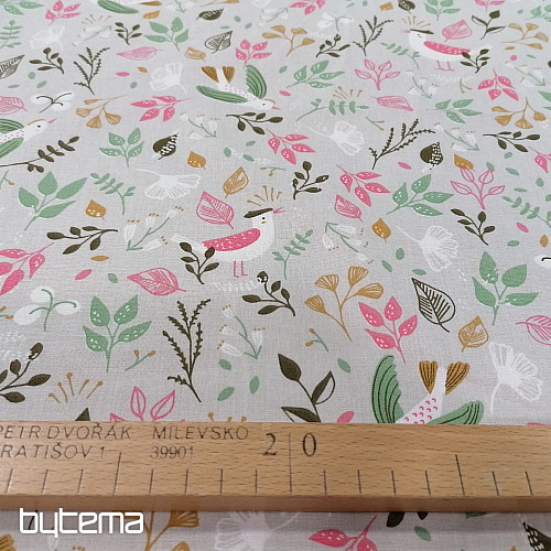 Tessuto di cotone UCCELLI grigio