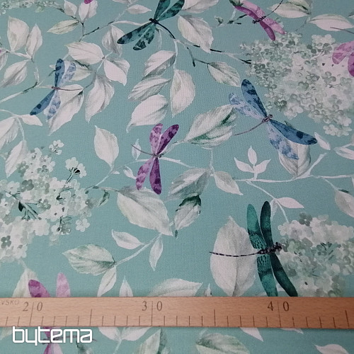 Tessuto decorativo ROSETO DRAGONFLY turchese