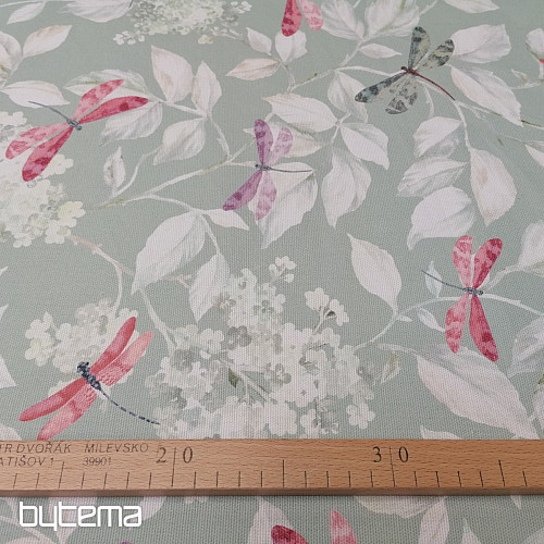 Tessuto decorativo ROSETO DRAGONFLY grigio-verde