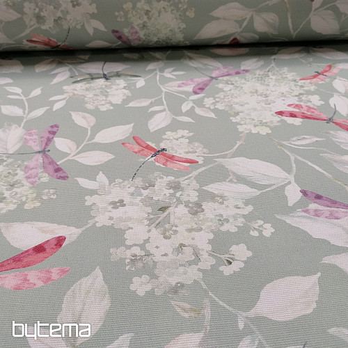 Tessuto decorativo ROSETO DRAGONFLY grigio-verde