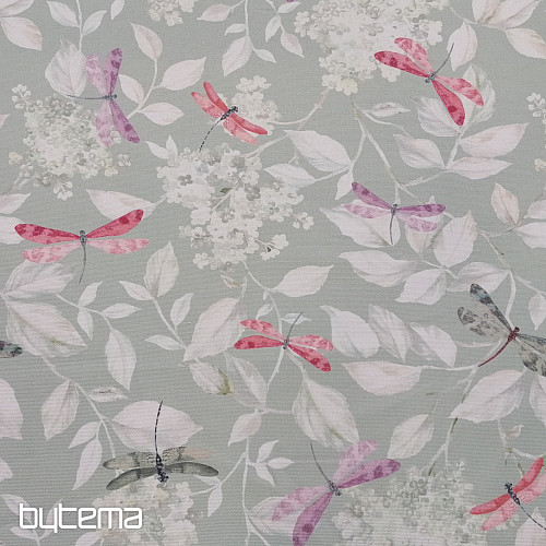 Tessuto decorativo ROSETO DRAGONFLY grigio-verde