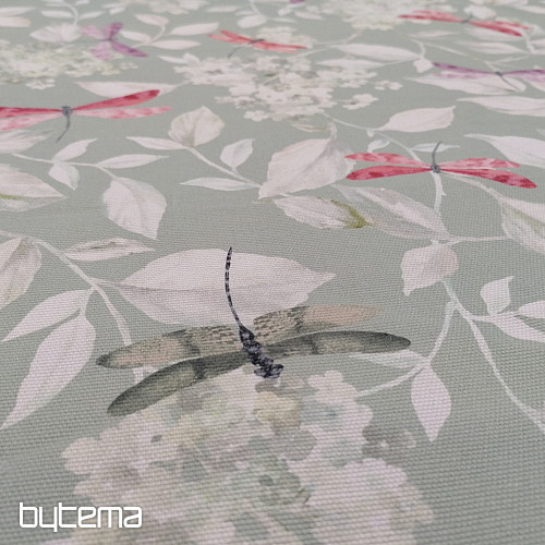 Tessuto decorativo ROSETO DRAGONFLY grigio-verde