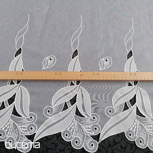 Tenda in vetro colorato - voile con foglie ricamate 1696