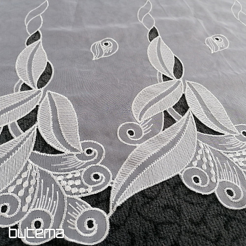 Tenda in vetro colorato - voile con foglie ricamate 1696