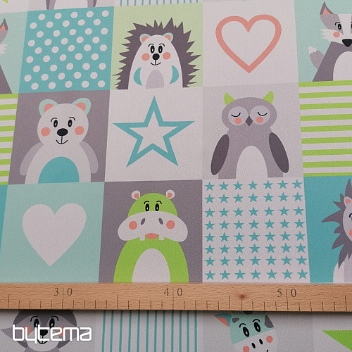 Tessuto decorativo BLACK-OUT Animali turchese