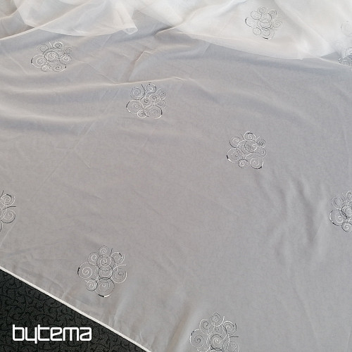 Tenda in voile con ricamo Gerster bianco e nero