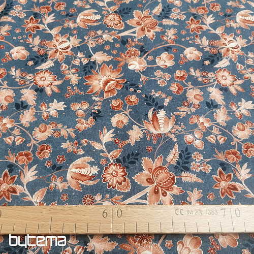 Tessuto di cotone blu VARANASI KALAMKARI