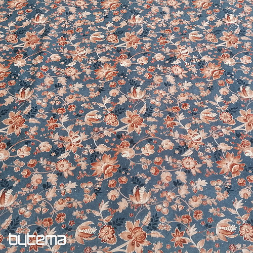 Tessuto di cotone blu VARANASI KALAMKARI