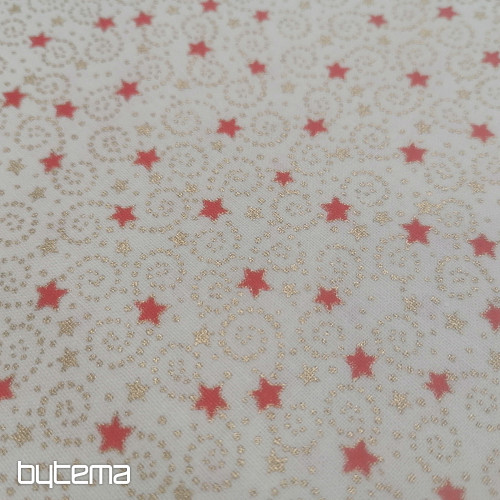 Tessuto natalizio in cotone color crema con mini stelle