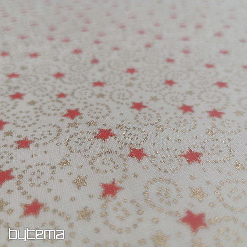 Tessuto natalizio in cotone color crema con mini stelle