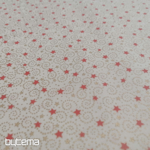 Tessuto natalizio in cotone color crema con mini stelle