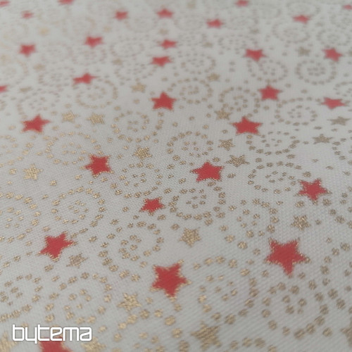Tessuto natalizio in cotone color crema con mini stelle