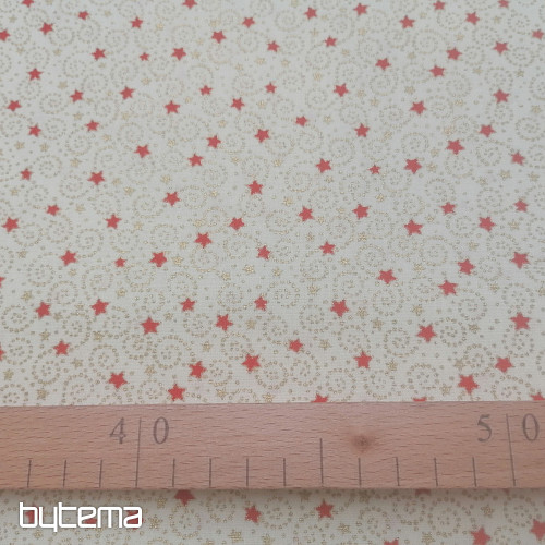 Tessuto natalizio in cotone color crema con mini stelle
