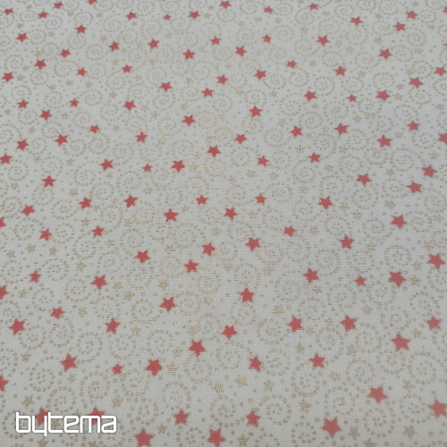 Tessuto natalizio in cotone color crema con mini stelle