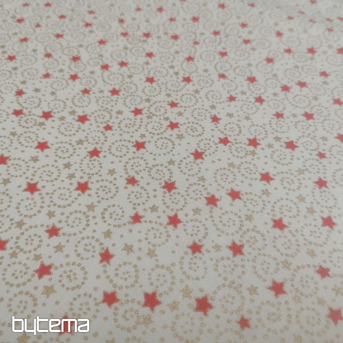 Tessuto natalizio in cotone color crema con mini stelle
