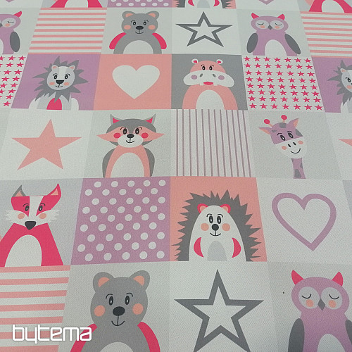 Tessuto decorativo BLACK-OUT Animali rosa-viola