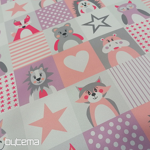 Tessuto decorativo BLACK-OUT Animali rosa-viola