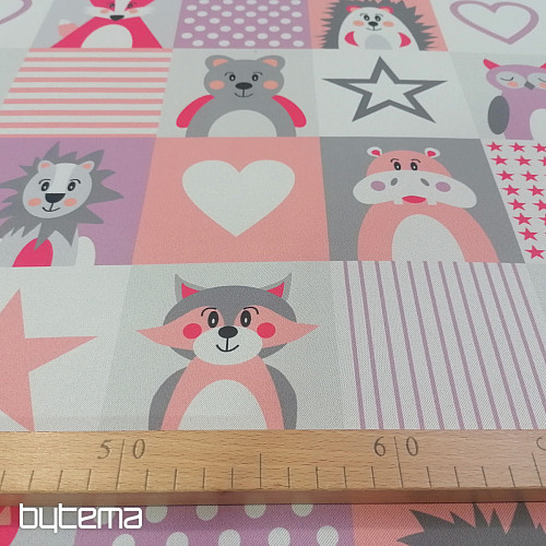 Tessuto decorativo BLACK-OUT Animali rosa-viola