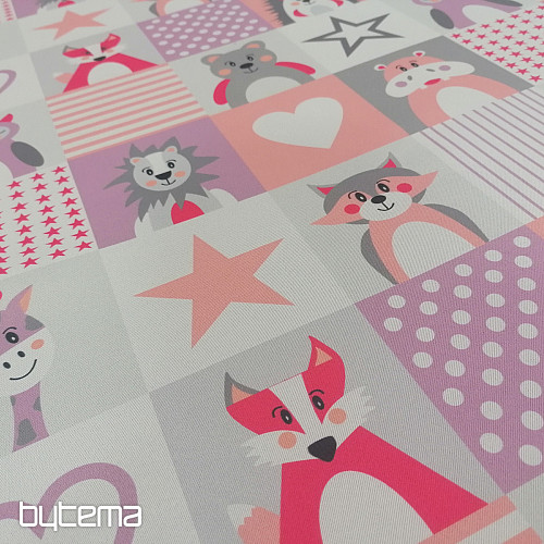 Tessuto decorativo BLACK-OUT Animali rosa-viola