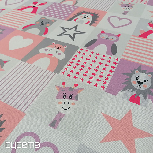 Tessuto decorativo BLACK-OUT Animali rosa-viola
