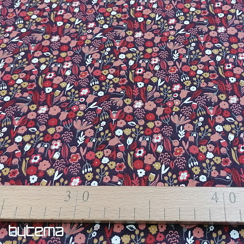 Tessuto in cotone AXEA fiori marrone-viola