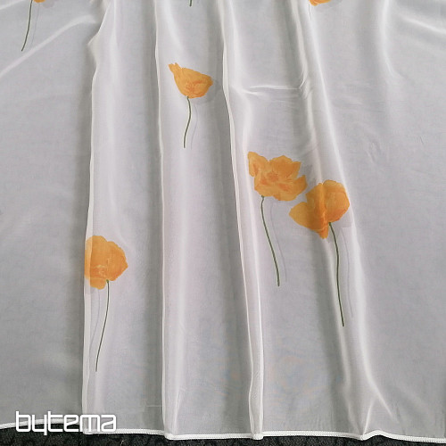 Tenda in voile bianco - papaveri arancioni