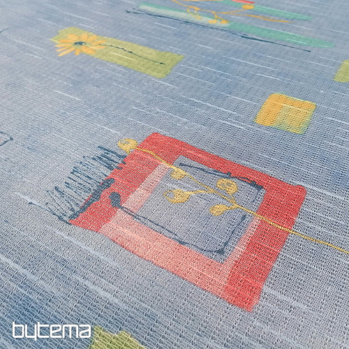 Tenda densa blu con fiori e foglie 155 cm