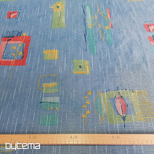 Tenda densa blu con fiori e foglie 155 cm