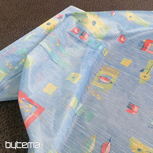 Tenda densa blu con fiori e foglie 155 cm
