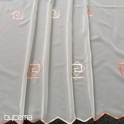 Tenda in voile crema con ricamo color salmone