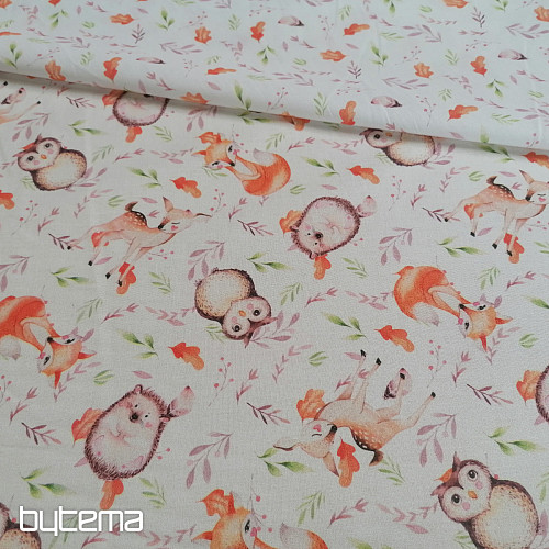Tessuto di cotone Gufi e cervi