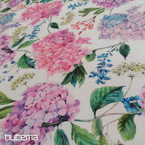 Tessuto decorativo ortensie e more