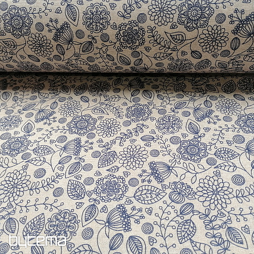 Tessuto decorativo Fiori al neon blu