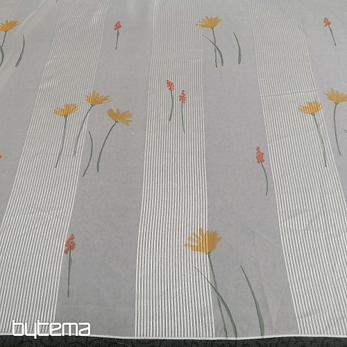 Tenda in voile righe bianche con fiori 829291/05