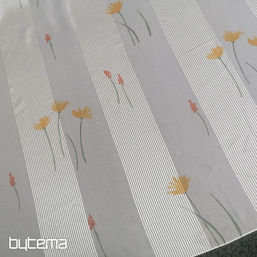 Tenda in voile righe bianche con fiori 829291/05