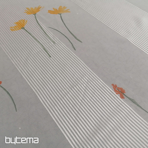 Tenda in voile righe bianche con fiori 829291/05