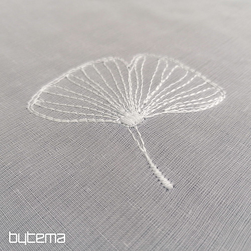 Tenda ricamata di lusso GERSTER Ginko foglie 11758 bianco