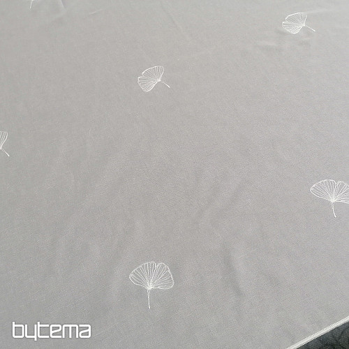 Tenda ricamata di lusso GERSTER Ginko foglie 11758 bianco