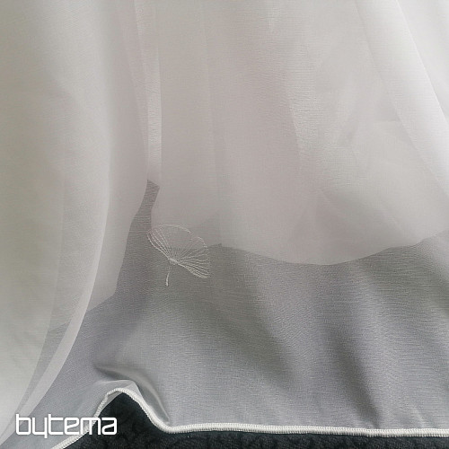 Tenda ricamata di lusso GERSTER Ginko foglie 11758 bianco