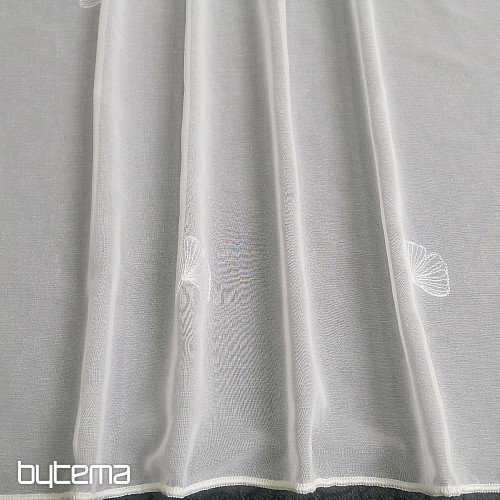 Tenda ricamata di lusso GERSTER Ginko foglie 11758 bianco