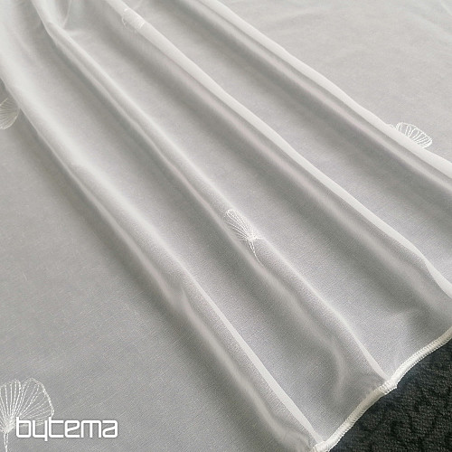 Tenda ricamata di lusso GERSTER Ginko foglie 11758 bianco