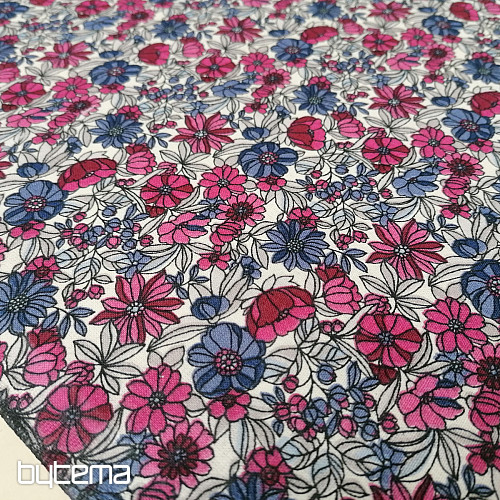 Tessuto di cotone APOLÉNA fiori viola-bordeaux