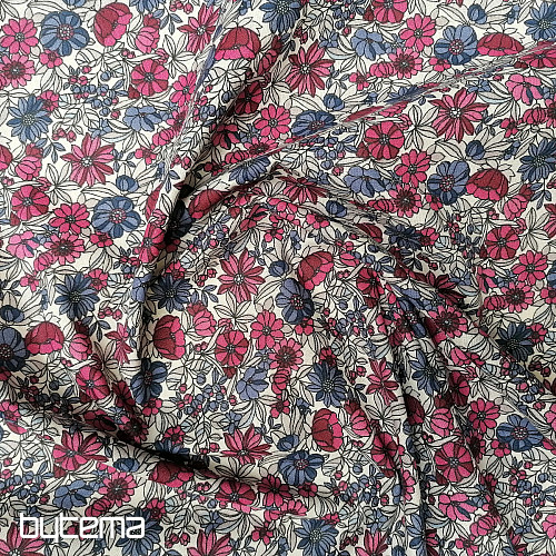 Tessuto di cotone APOLÉNA fiori viola-bordeaux