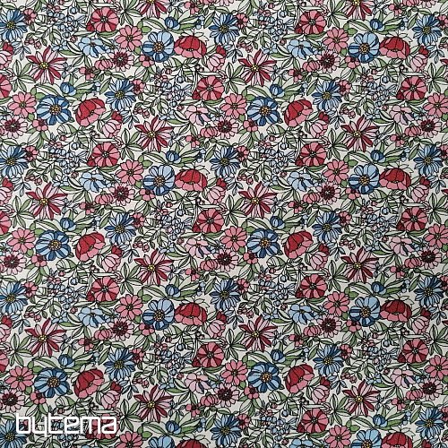 Tessuto di cotone Apoléna fiori rosa-blu